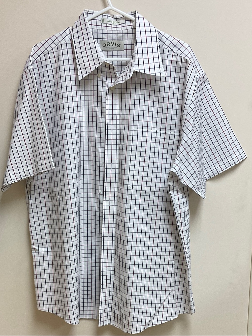 Orvis White Plaid Short-Sleeve Button-Down Shirt. XL
